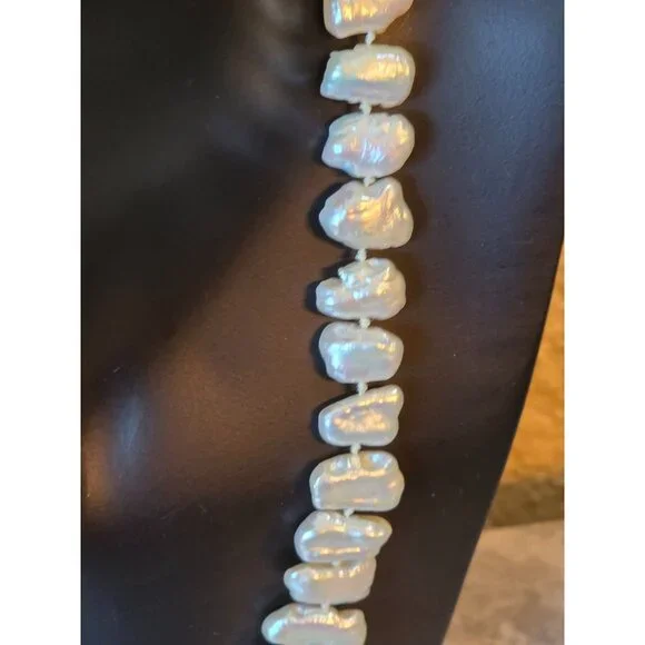 Biwa Pearl Necklace Sterling Silver Leaf & Vine Toggle Clasp 18" - Picture 8 of 12